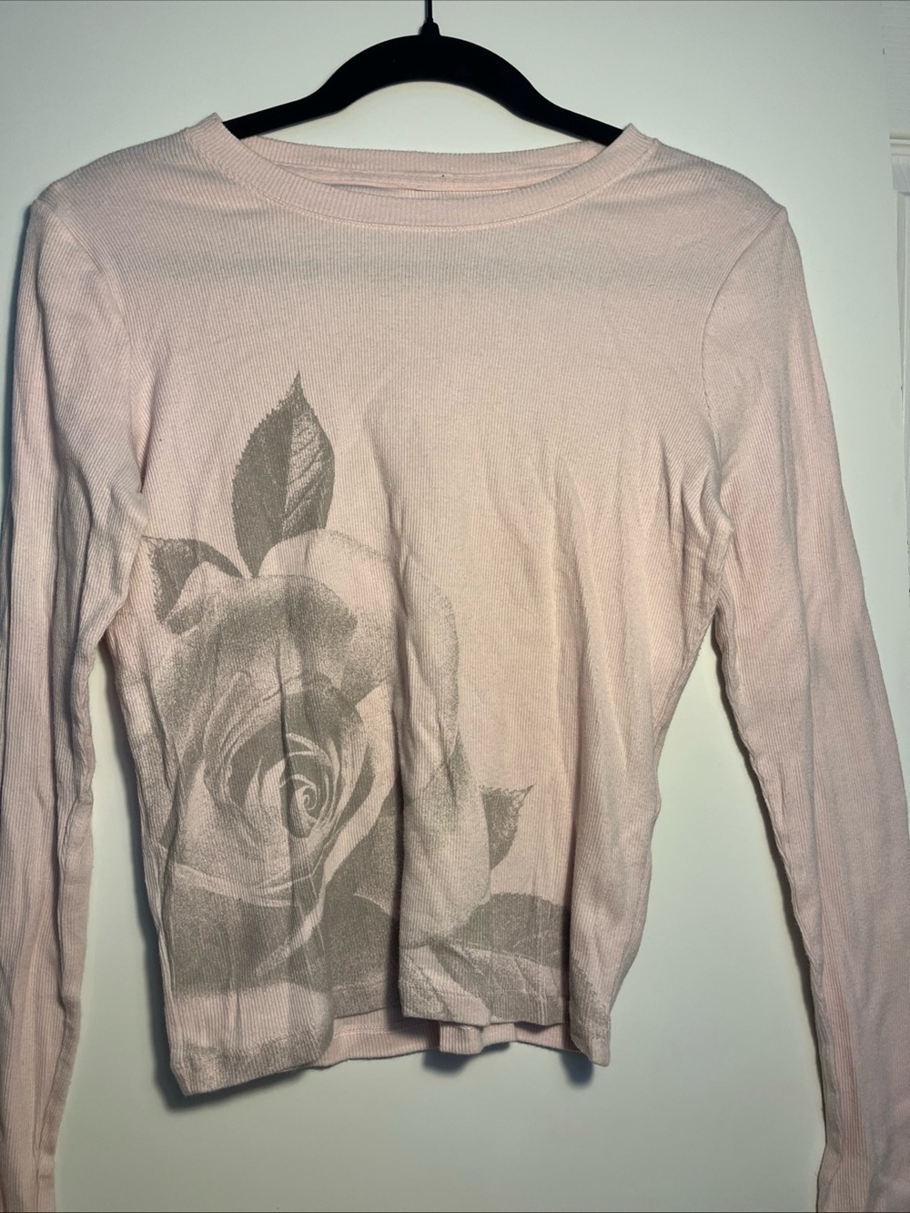 Hollister Pale Pink Long-Sleeve Rose Graphic Tee